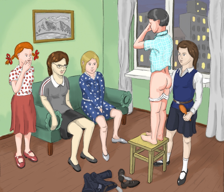 Three girls spanked cartoon art