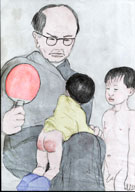 Professor Jim's Japanese boys have angered grandfather! coloured by Red Tail Hawk